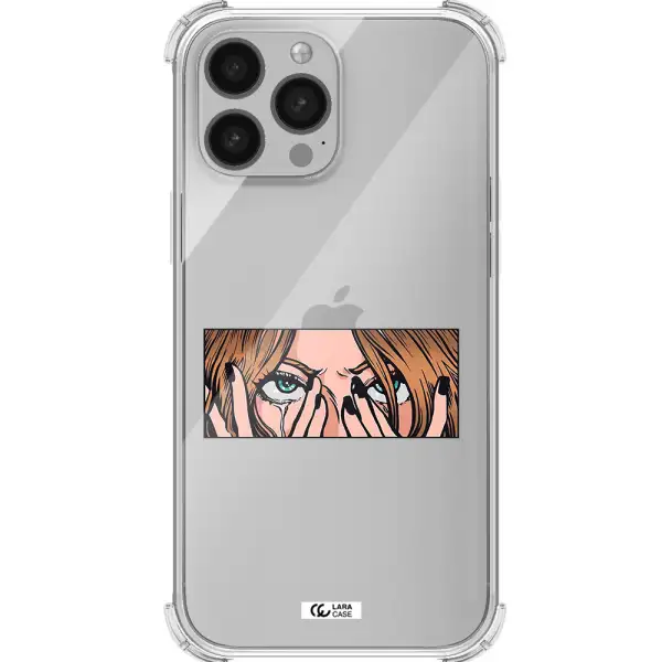a cartoon of a woman holding her eyes Apple iPhone 13 Pro Max Clear PC Case