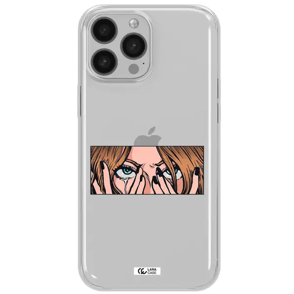 a cartoon of a woman holding her eyes Apple iPhone 13 Pro Max Clear TPU Case