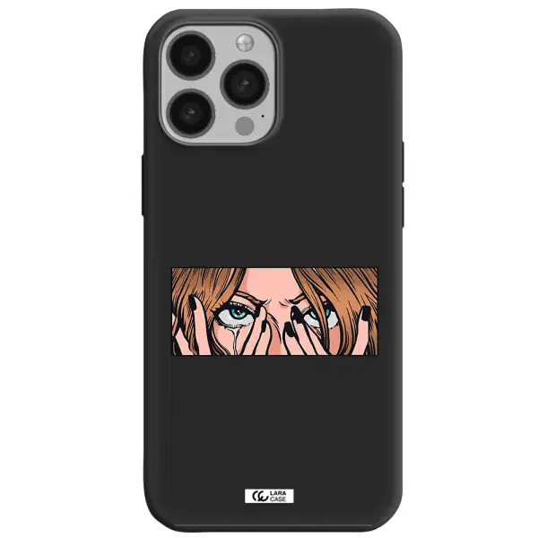 a cartoon of a woman holding her eyes Apple iPhone 13 Pro Silicone black Case