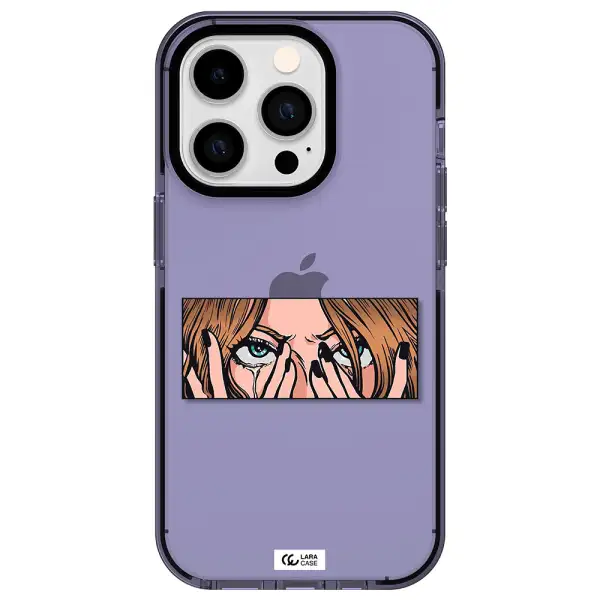 a cartoon of a woman holding her eyes Apple iPhone 14 pro impact Lilac Case