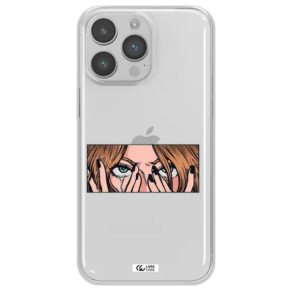 a cartoon of a woman holding her eyes Apple iPhone 14 pro max Clear TPU Case