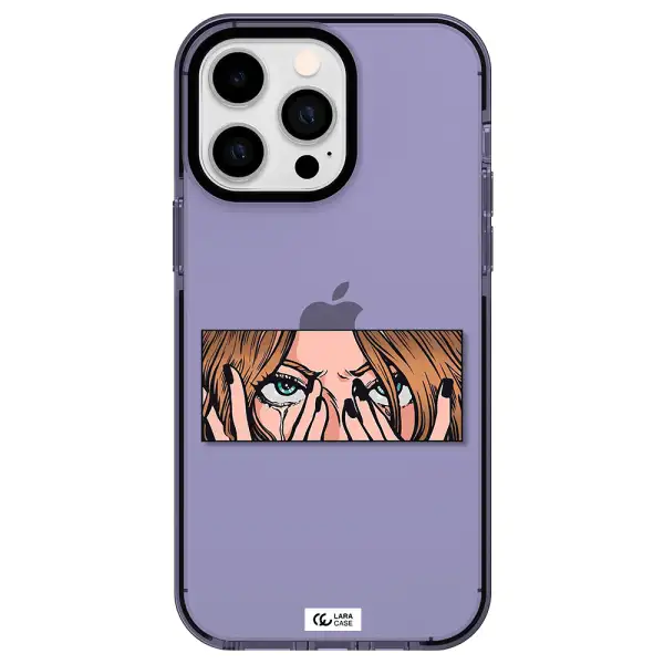 a cartoon of a woman holding her eyes Apple iPhone 15 Pro Max impact Lilac Case
