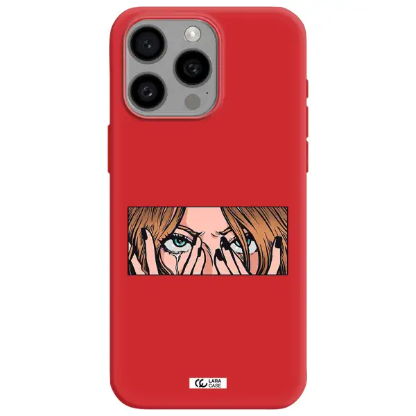 A Cartoon Of A Woman Holding Her Eyes Apple Iphone 15 Pro Max Silicone Imperial Red Case