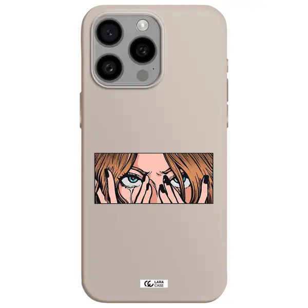 a cartoon of a woman holding her eyes Apple Iphone 15 Pro max Silicone Stone Case