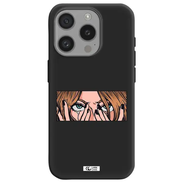 A Cartoon Of A Woman Holding Her Eyes Apple Iphone 15 Pro Silicone Black Case