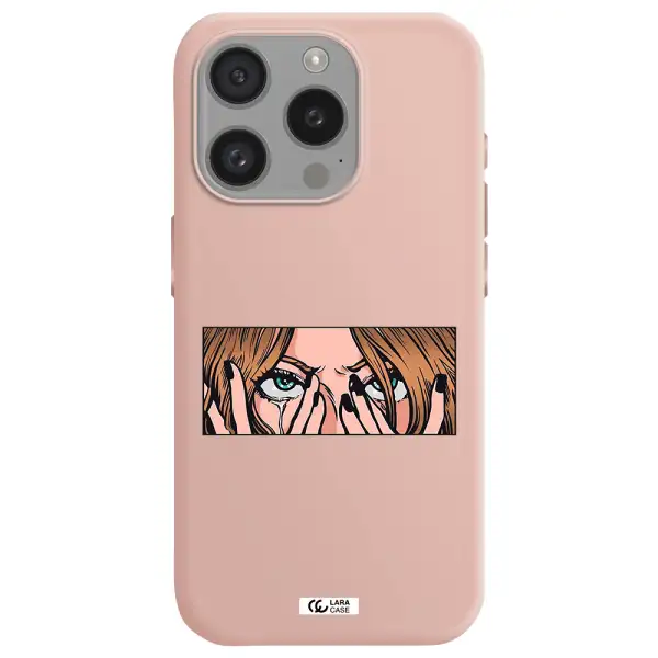 A Cartoon Of A Woman Holding Her Eyes Apple Iphone 15 Pro Silicone Pastel Pink Case