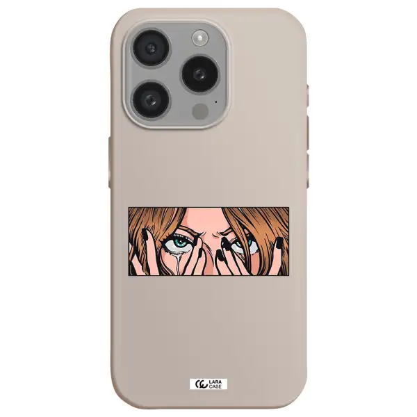 A Cartoon Of A Woman Holding Her Eyes Apple Iphone 15 Pro Silicone Stone Case
