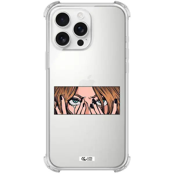 A Cartoon Of A Woman Holding Her Eyes Apple Iphone 16 Pro Max Clear Pc Case