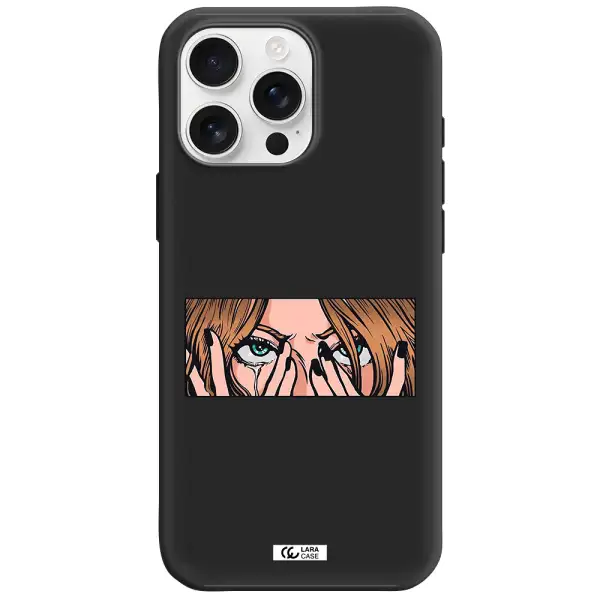 A Cartoon Of A Woman Holding Her Eyes Apple Iphone 16 Pro Max Silicone Black Case