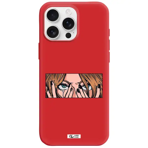 A Cartoon Of A Woman Holding Her Eyes Apple Iphone 16 Pro Max Silicone Imperial Red Case