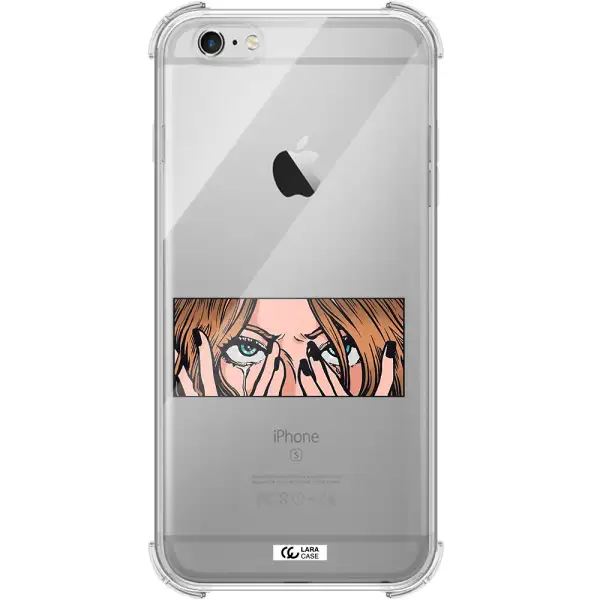 a cartoon of a woman holding her eyes Apple iPhone 6 plus Clear PC Case