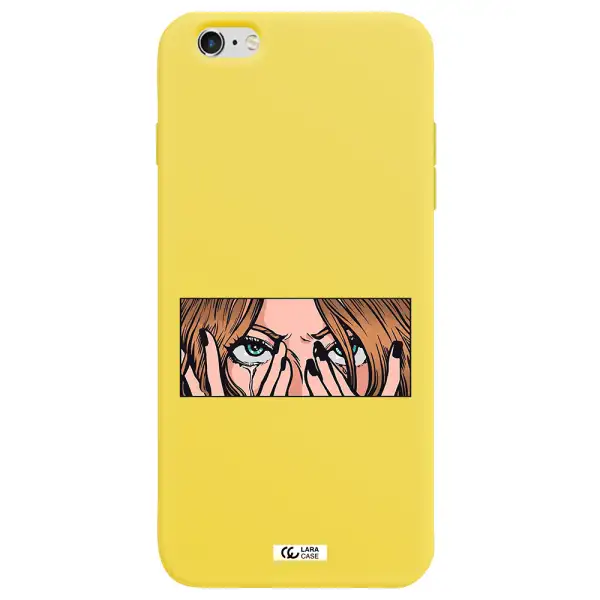 a cartoon of a woman holding her eyes Apple iPhone 6 plus Silicone canary yellow Case
