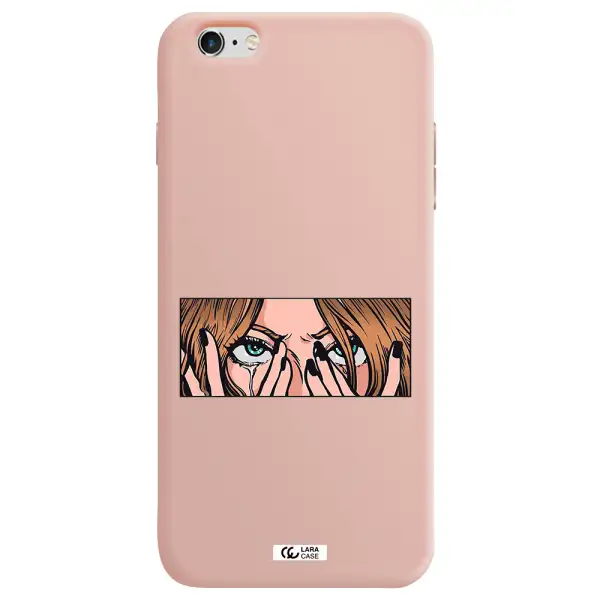 a cartoon of a woman holding her eyes Apple iPhone 6 plus Silicone pastel pink Case