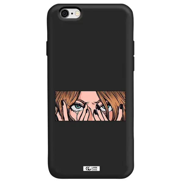 a cartoon of a woman holding her eyes Apple iPhone 6 Silicone black Case