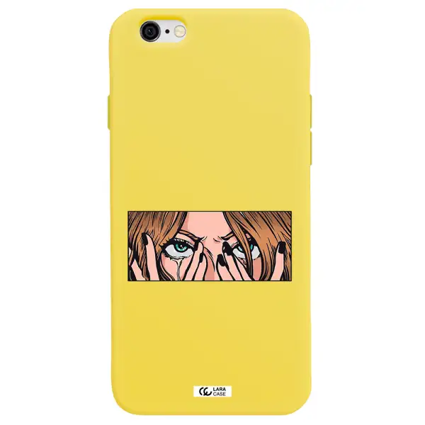 a cartoon of a woman holding her eyes Apple iPhone 6 Silicone canary yellow Case