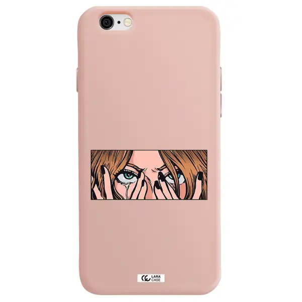 a cartoon of a woman holding her eyes Apple iPhone 6 Silicone pastel pink Case