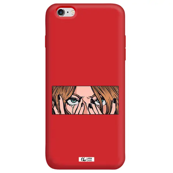 a cartoon of a woman holding her eyes Apple iPhone 6S Silicone Imperial Red Case
