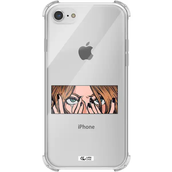 a cartoon of a woman holding her eyes Apple iPhone 7 Clear PC Case