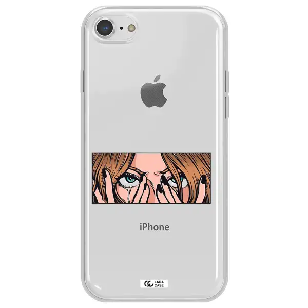 a cartoon of a woman holding her eyes Apple iPhone 7 Clear TPU Case