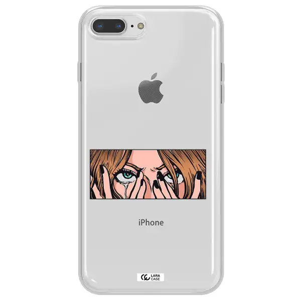 a cartoon of a woman holding her eyes Apple iPhone 7 plus Clear TPU Case