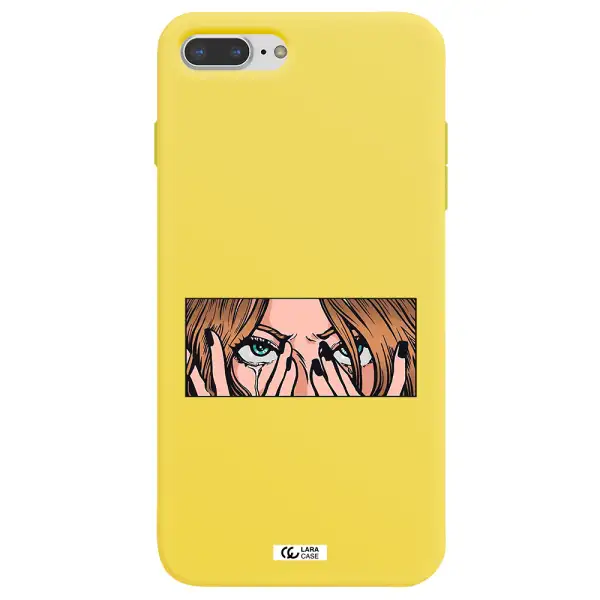 a cartoon of a woman holding her eyes Apple iPhone 7 plus Silicone canary yellow Case