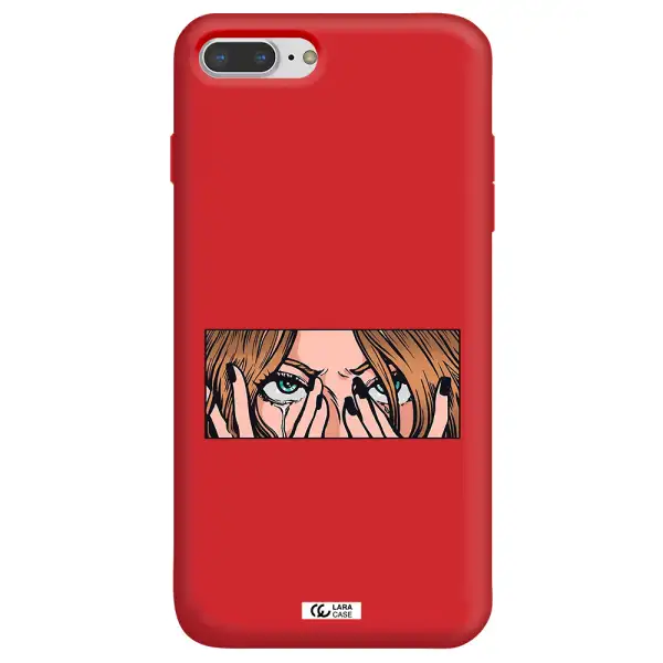 a cartoon of a woman holding her eyes Apple iPhone 7 plus Silicone Imperial Red Case