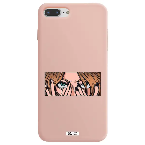 a cartoon of a woman holding her eyes Apple iPhone 7 plus Silicone pastel pink Case