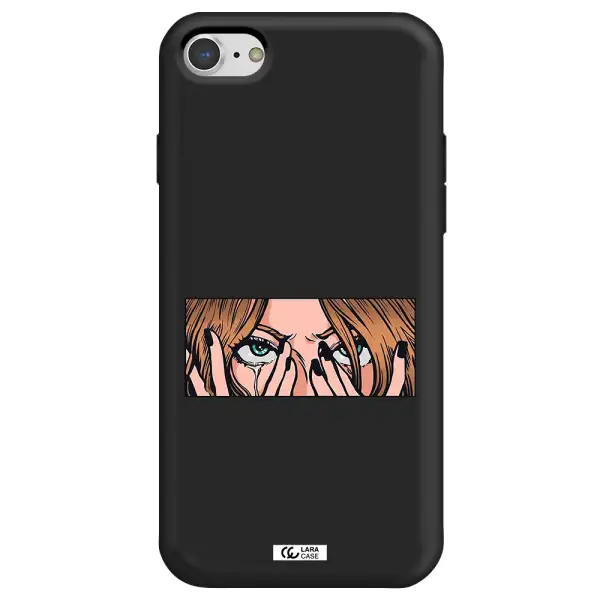 a cartoon of a woman holding her eyes Apple iPhone 7 Silicone black Case