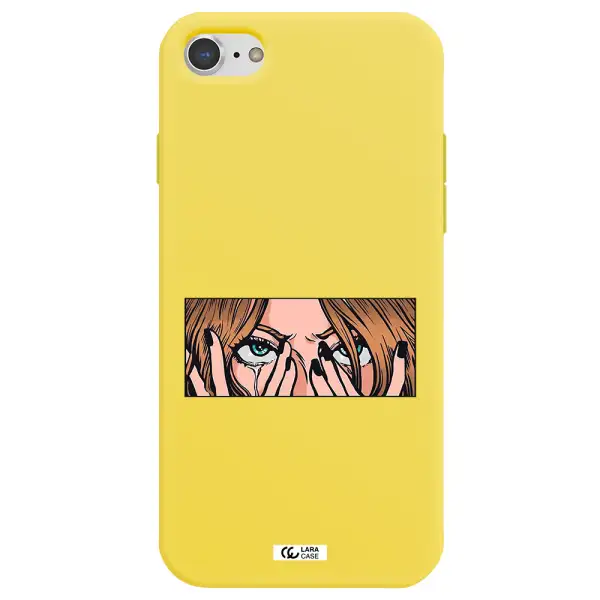 a cartoon of a woman holding her eyes Apple iPhone 7 Silicone canary yellow Case