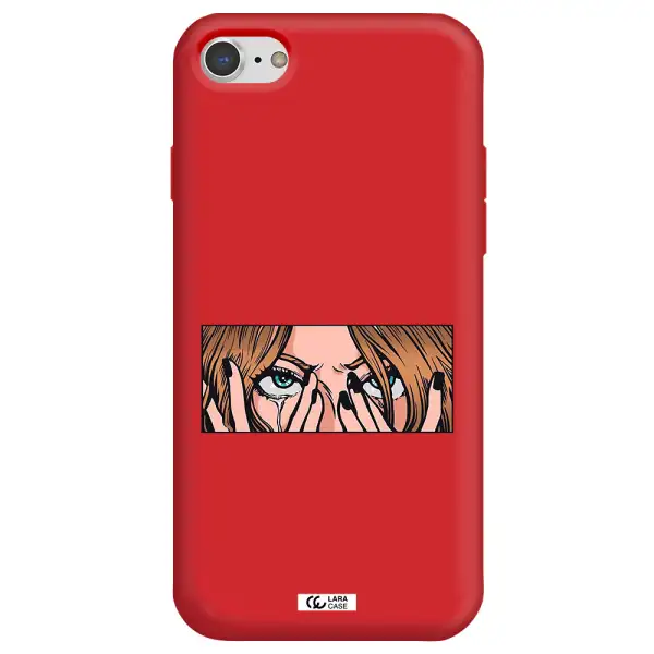 a cartoon of a woman holding her eyes Apple iPhone 7 Silicone Imperial Red Case