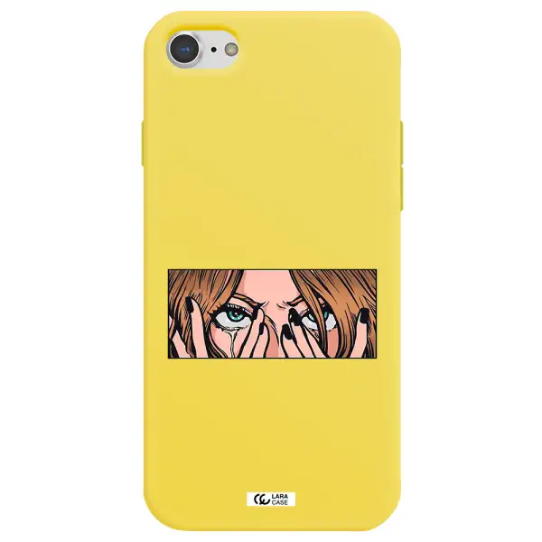 a cartoon of a woman holding her eyes Apple iPhone 8 Silicone canary yellow Case