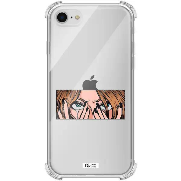 a cartoon of a woman holding her eyes Apple iPhone se 2020 Clear PC Case