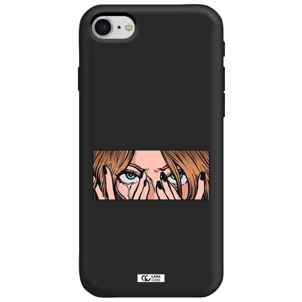 a cartoon of a woman holding her eyes Apple iPhone se 2020 Silicone black Case