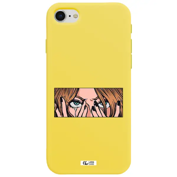 a cartoon of a woman holding her eyes Apple iPhone se 2020 Silicone canary yellow Case