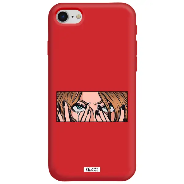 a cartoon of a woman holding her eyes Apple iPhone se 2020 Silicone Imperial Red Case