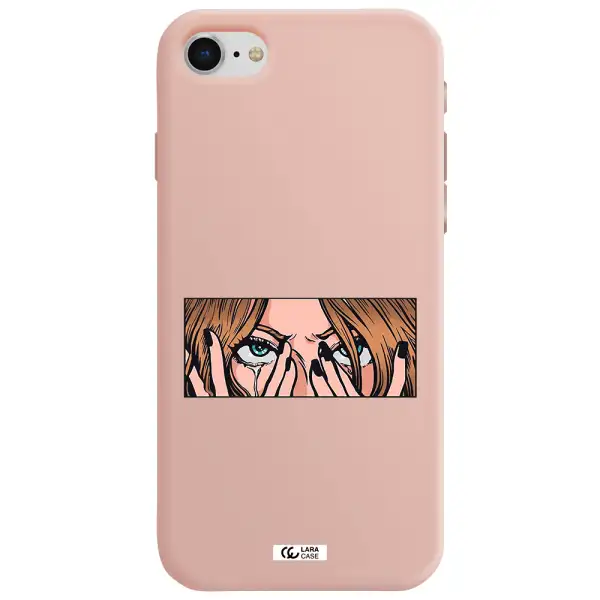 a cartoon of a woman holding her eyes Apple iPhone se 2020 Silicone pastel pink Case
