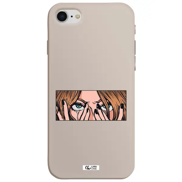 a cartoon of a woman holding her eyes Apple iPhone se 2020 Silicone Stone Case