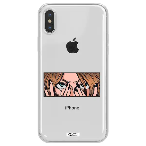 a cartoon of a woman holding her eyes Apple iPhone X Clear TPU Case
