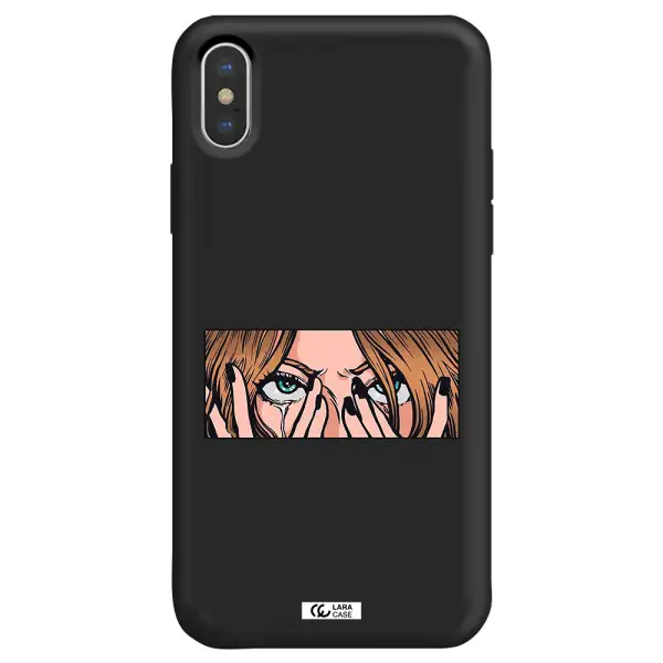 a cartoon of a woman holding her eyes Apple iPhone X Silicone black Case