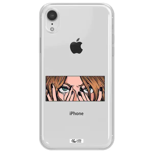 a cartoon of a woman holding her eyes Apple iPhone XR Clear TPU Case