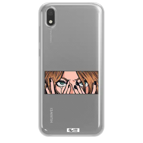 a cartoon of a woman holding her eyes Huawei Honor 8S Clear TPU Case