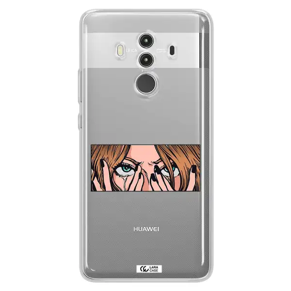 a cartoon of a woman holding her eyes Huawei Mate 10 Clear TPU Case
