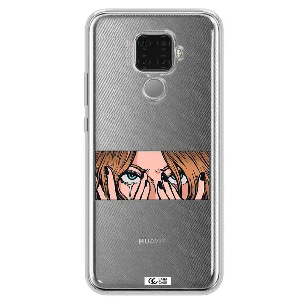 a cartoon of a woman holding her eyes Huawei Mate 30 Lite Clear TPU Case