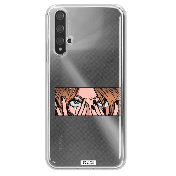 a cartoon of a woman holding her eyes Huawei Nova 5t Clear TPU Case