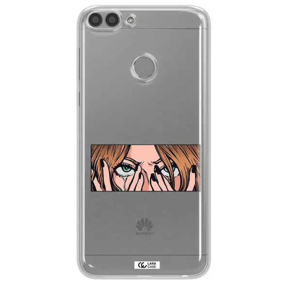 a cartoon of a woman holding her eyes Huawei P Smart Clear TPU Case