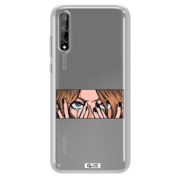 a cartoon of a woman holding her eyes Huawei P Smart S Clear TPU Case