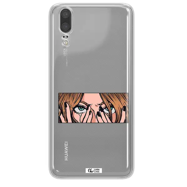 a cartoon of a woman holding her eyes Huawei P20 Clear TPU Case