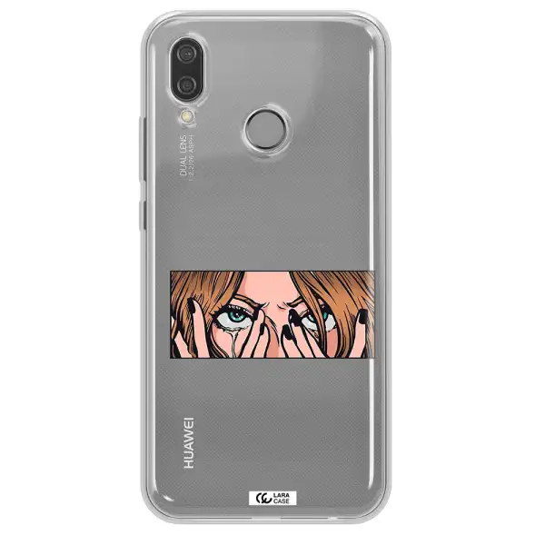 a cartoon of a woman holding her eyes Huawei P20 Lite Clear TPU Case