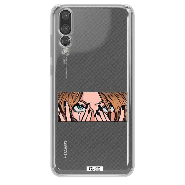 a cartoon of a woman holding her eyes Huawei P20 Pro Clear TPU Case