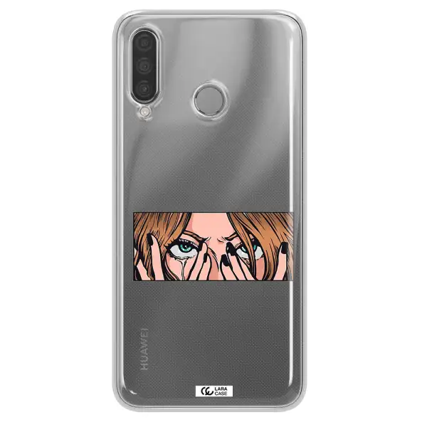 a cartoon of a woman holding her eyes Huawei P30 Lite Clear TPU Case